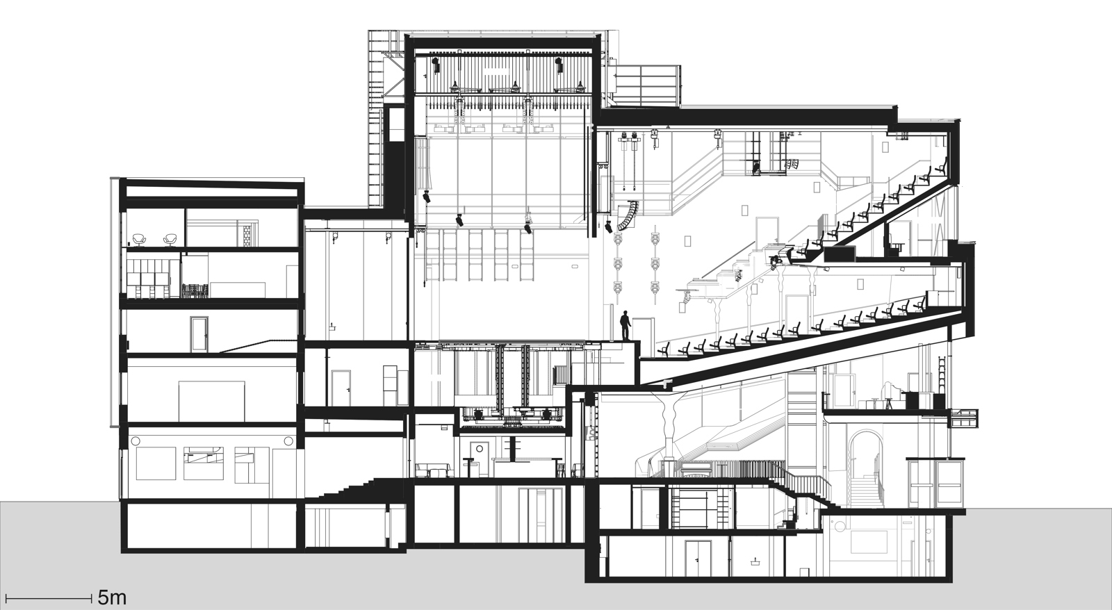 Snitt gjennom Nye Hjorten Teater, arkitekt tegning.