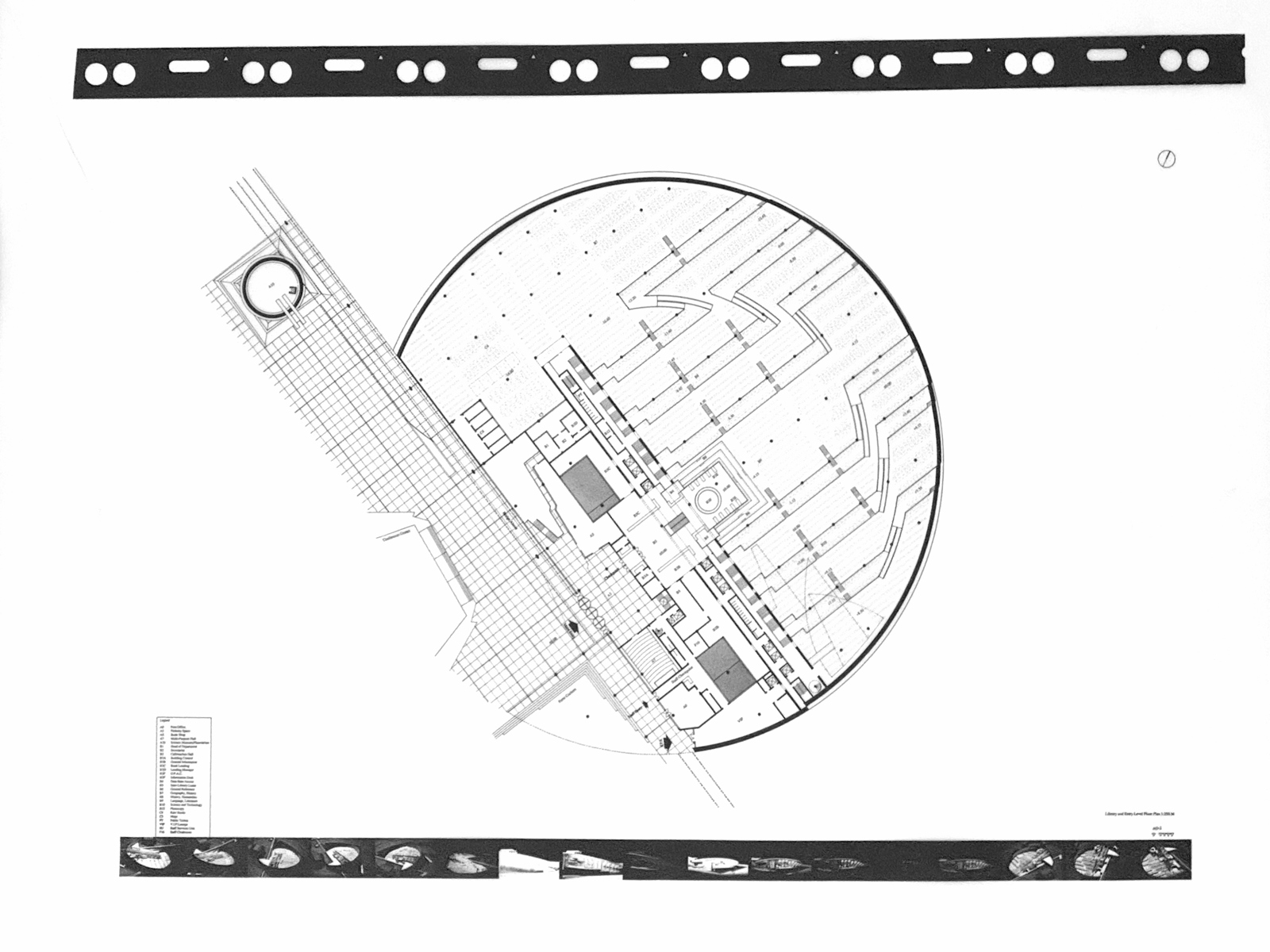 Plantegning av biblioteket i Alexandria, arkitekt tegning.