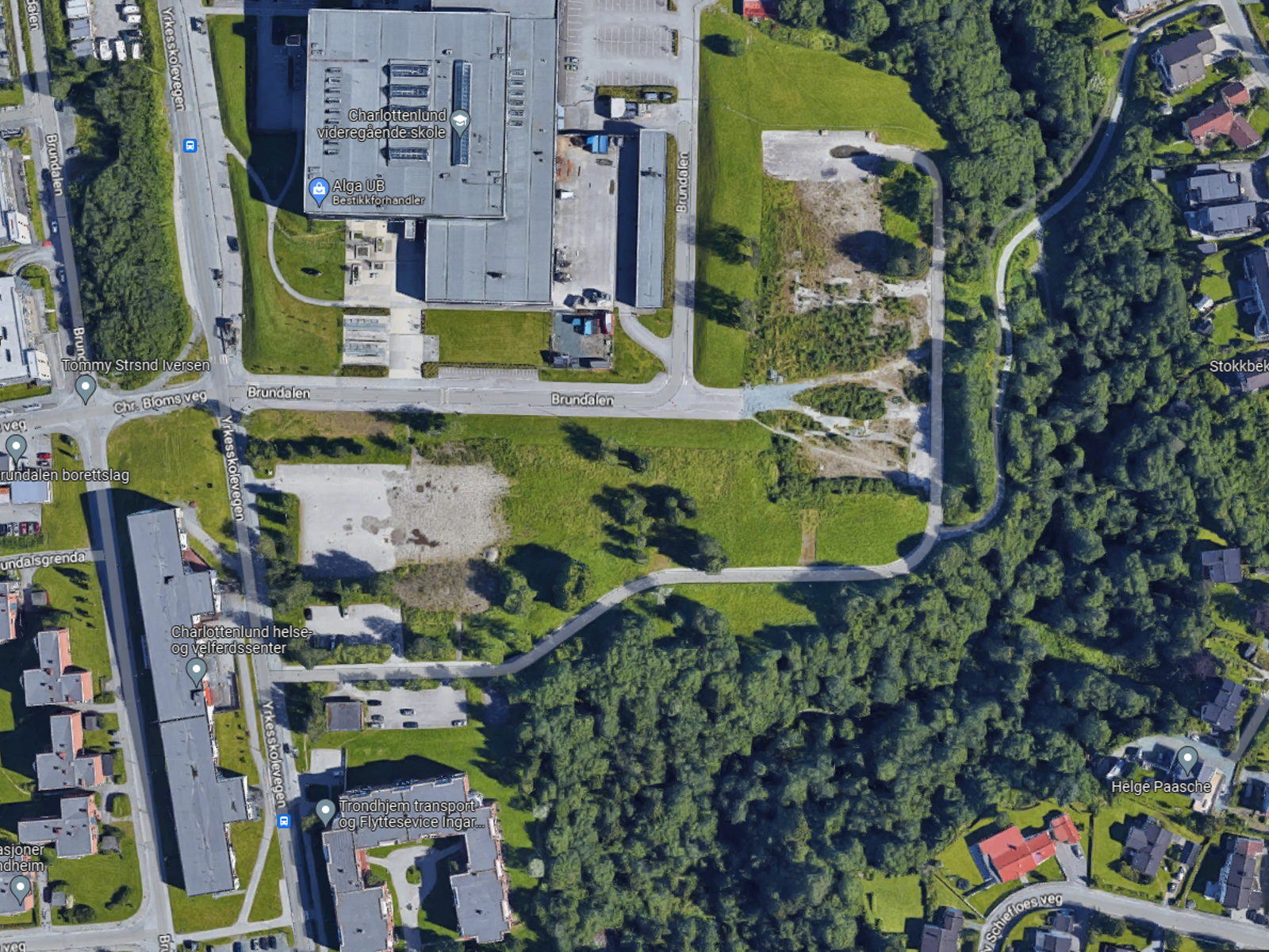 Flyfoto av området Charlottenlund i Trondheim.