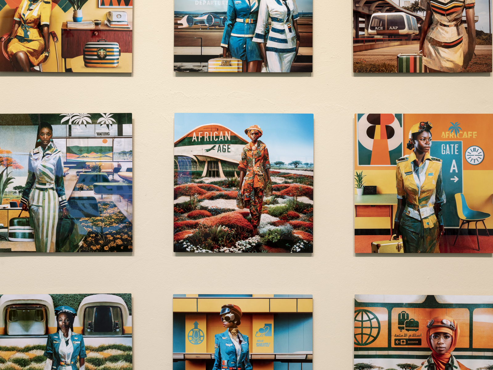 Foto av malerier hengende på en vegg.