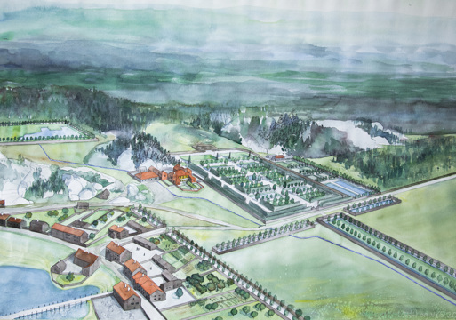 Illustrasjon av Residenshagen av Lars Jacob Hvinden-Haug (NIKU).