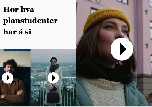 Bilde av tre studenter og tekst