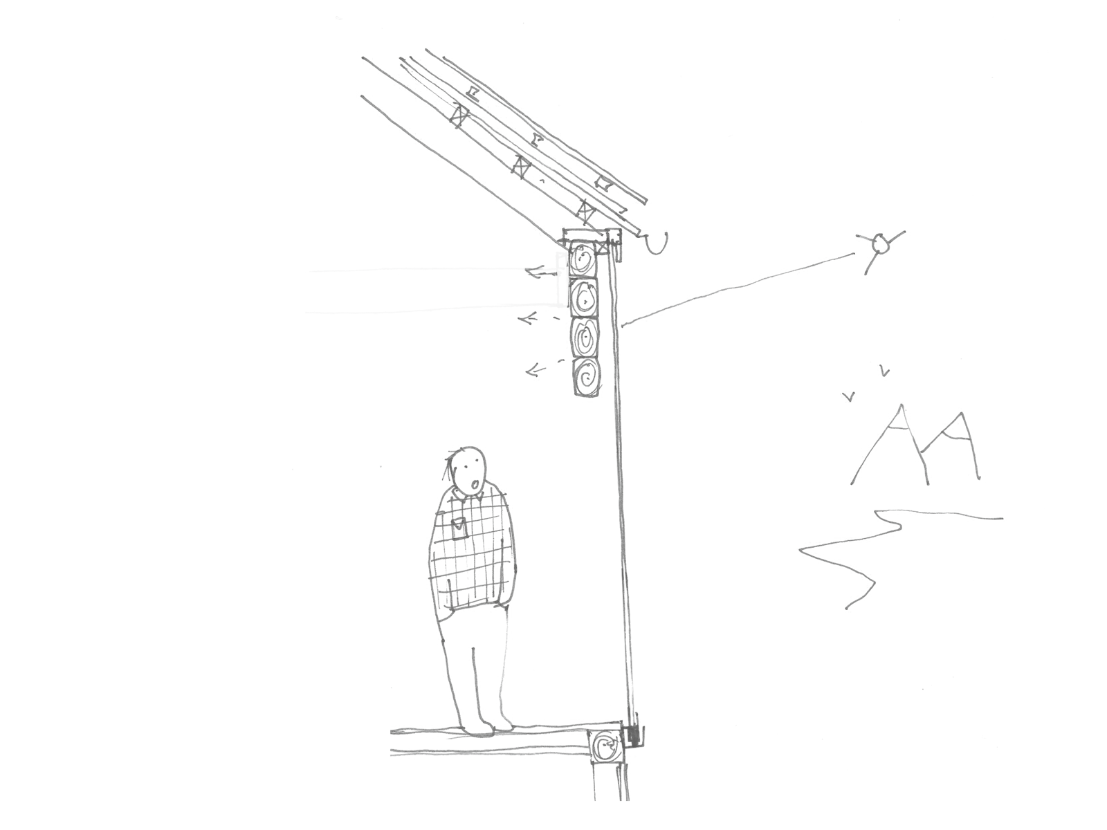 Snitt av vegg og tak. Arkitekt skisse.