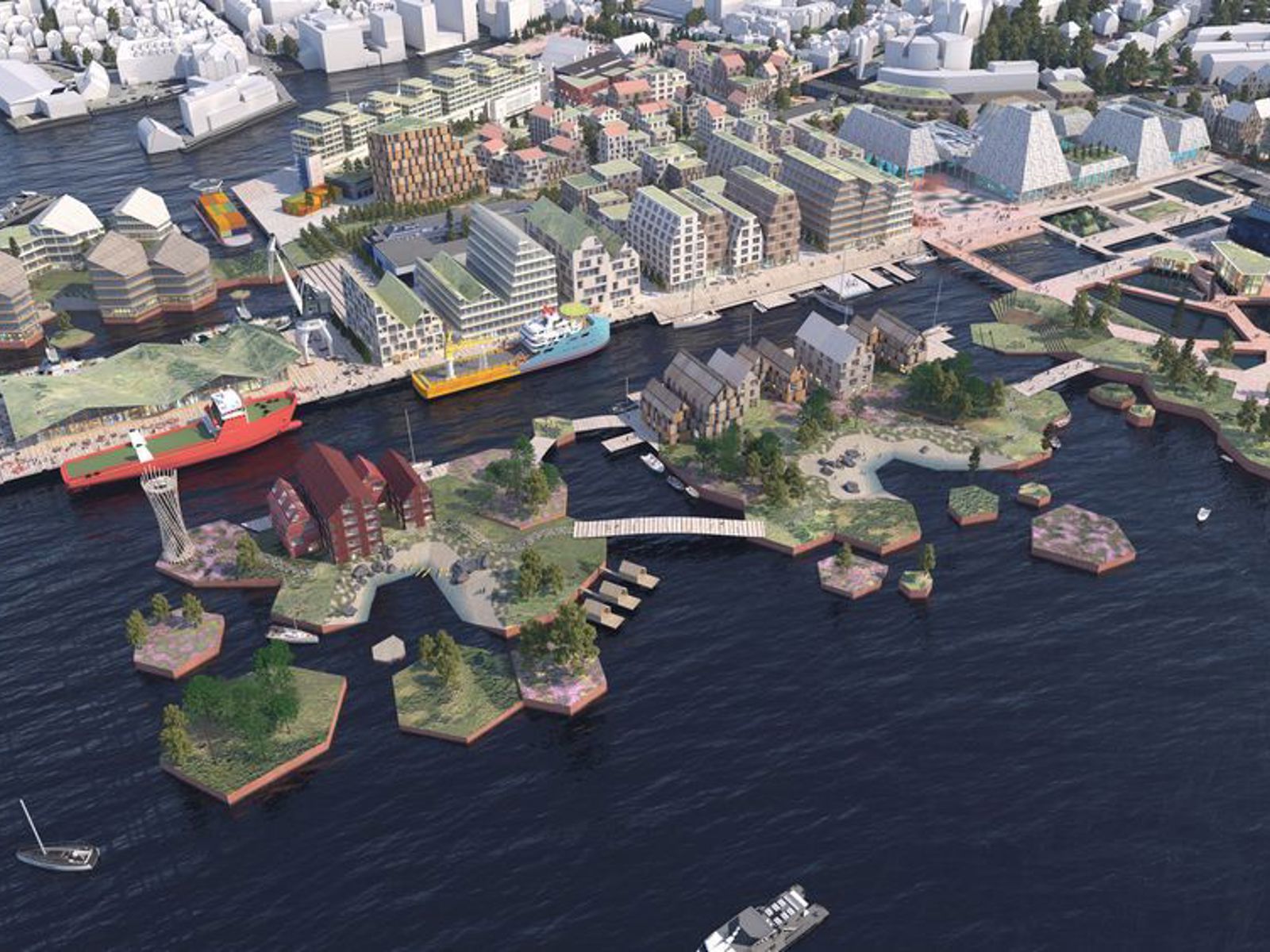 Visualisering av forslag til Dokken i Bergen