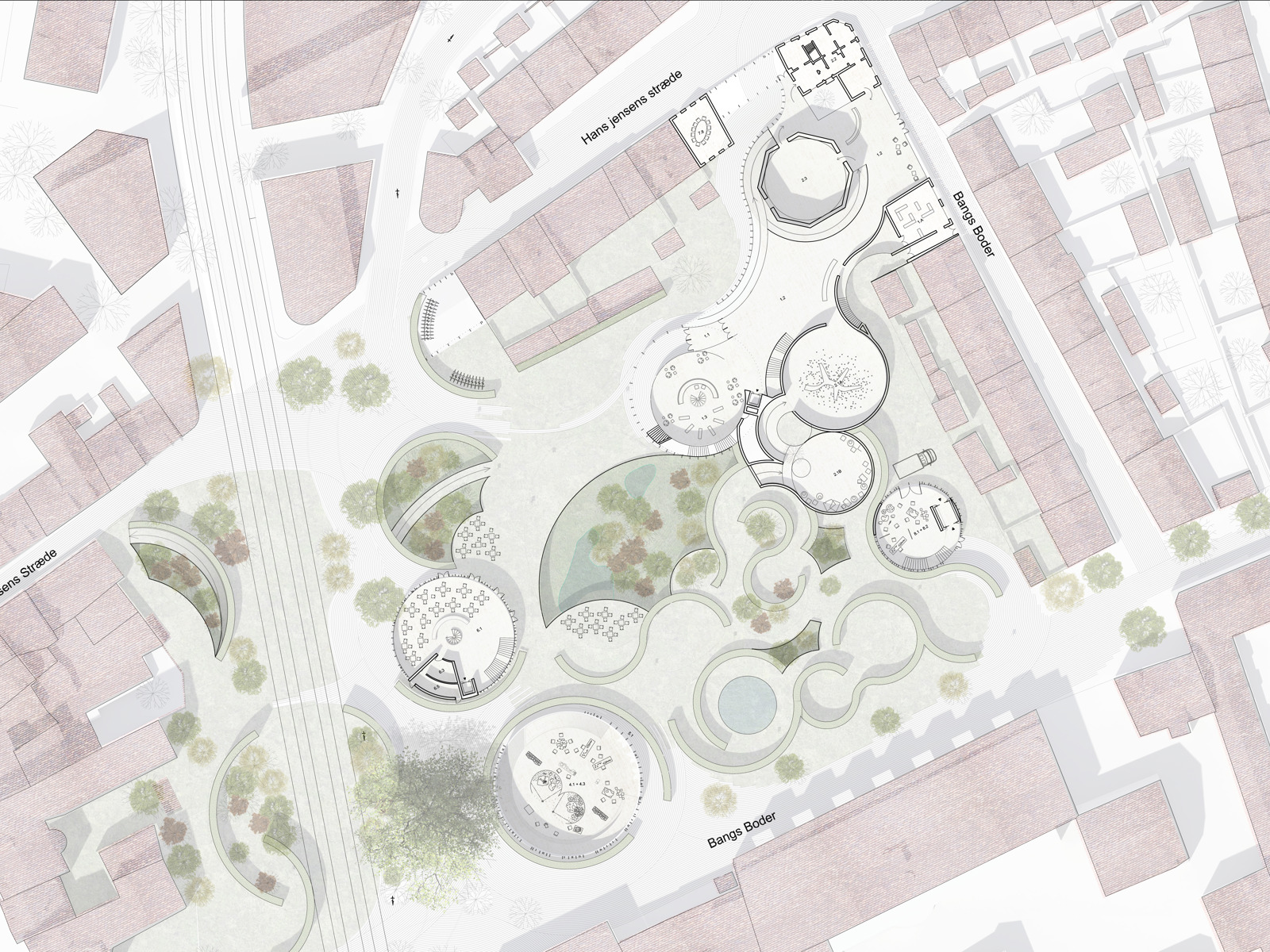 Plantegning av første etasje på H.C. Andersens Hus, arkitekt tegning.