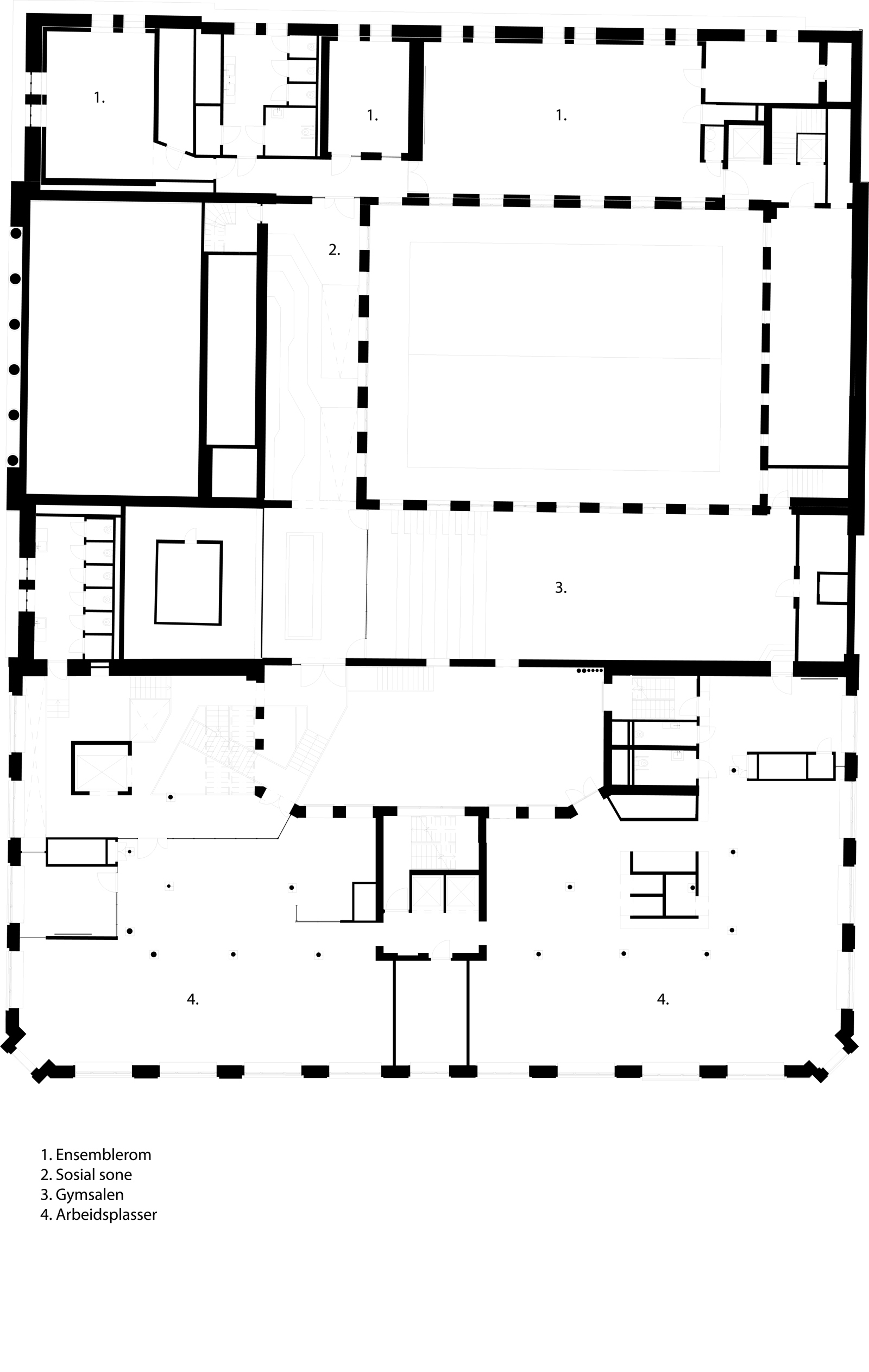 4 etasje plan av Sentralen. Arkitekt tegning.