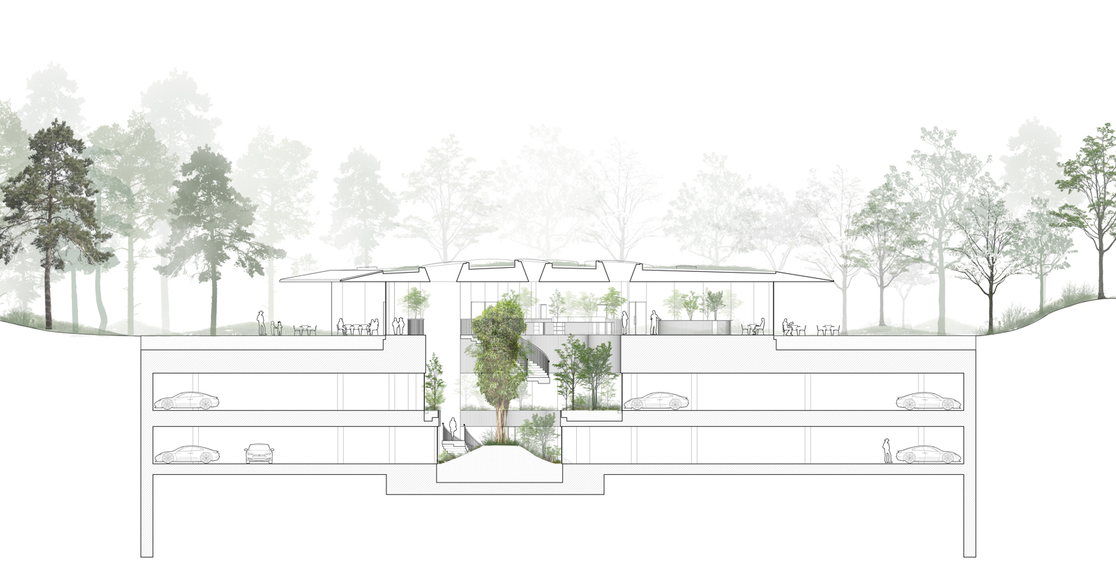Snitt tegning av Operaparken, arkitekt tegning.